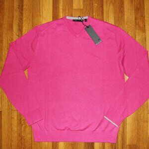 Greyson Clothiers Cheyenne V-Neck Golf Sweater M L XL Sasanqua Pink Merino Wool